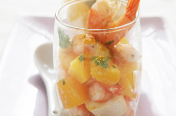 Petit Camembert and prawn exotic verrine