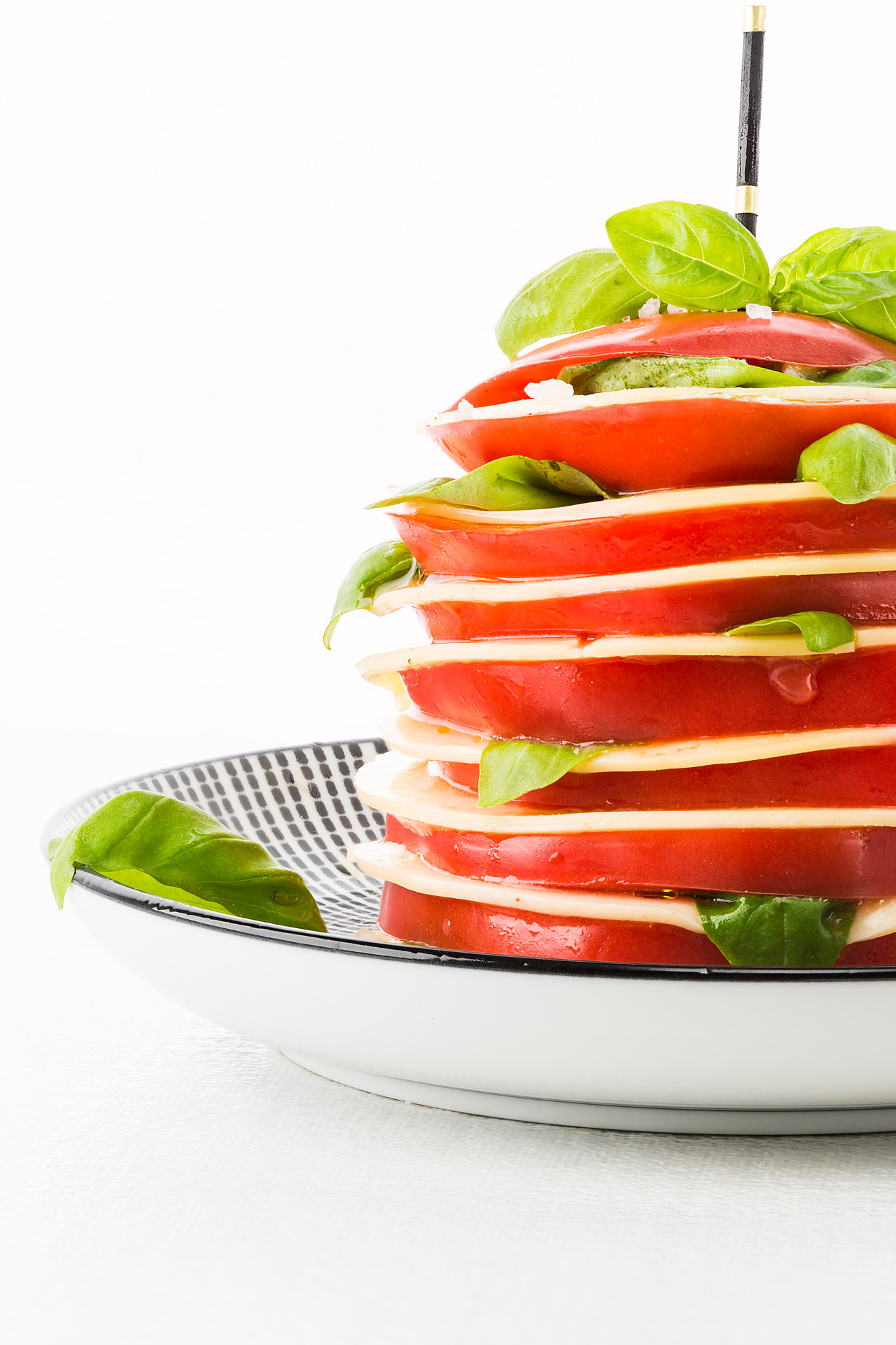 Tomato millefeuilles with Brie slices