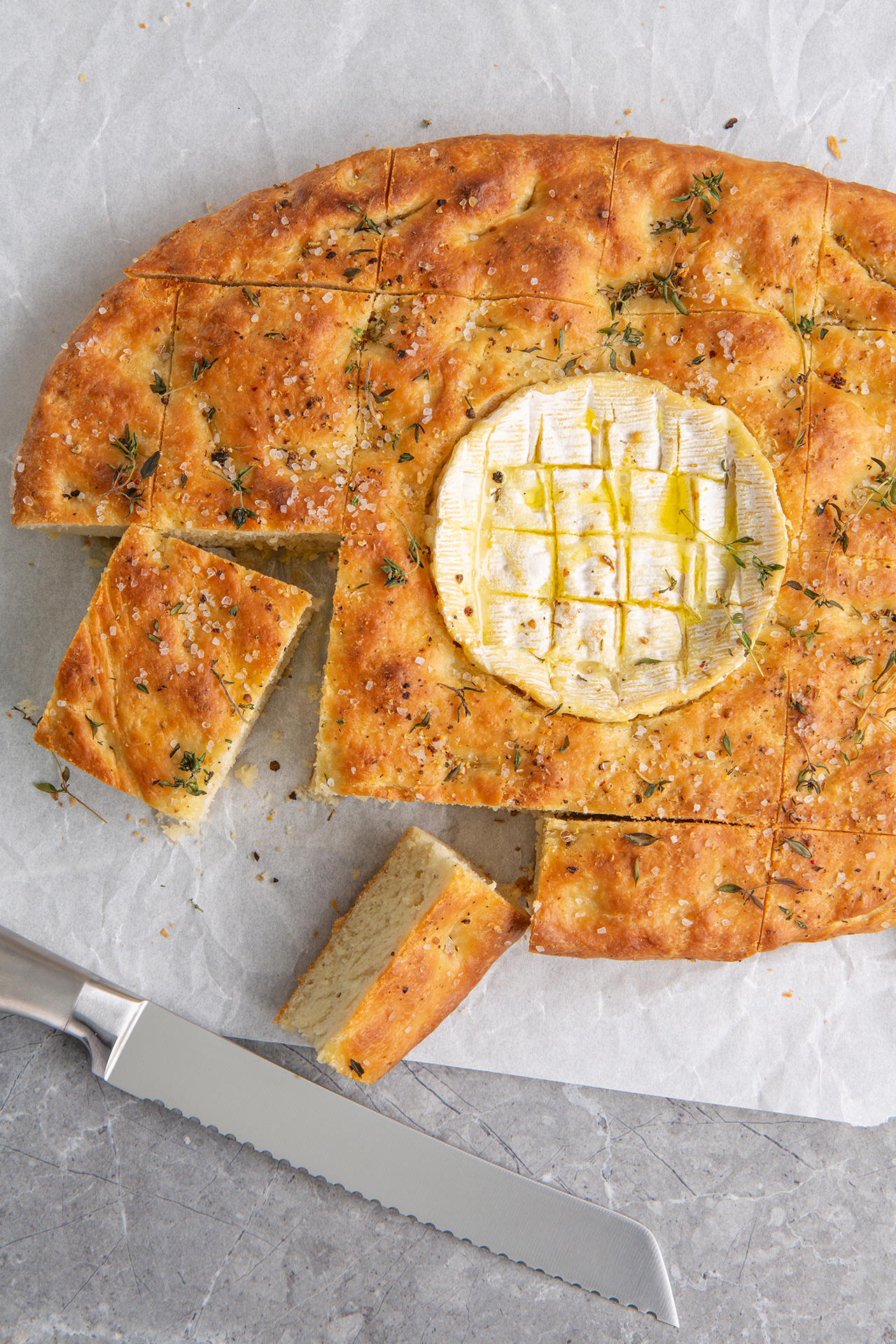 French style focaccia with Camembert