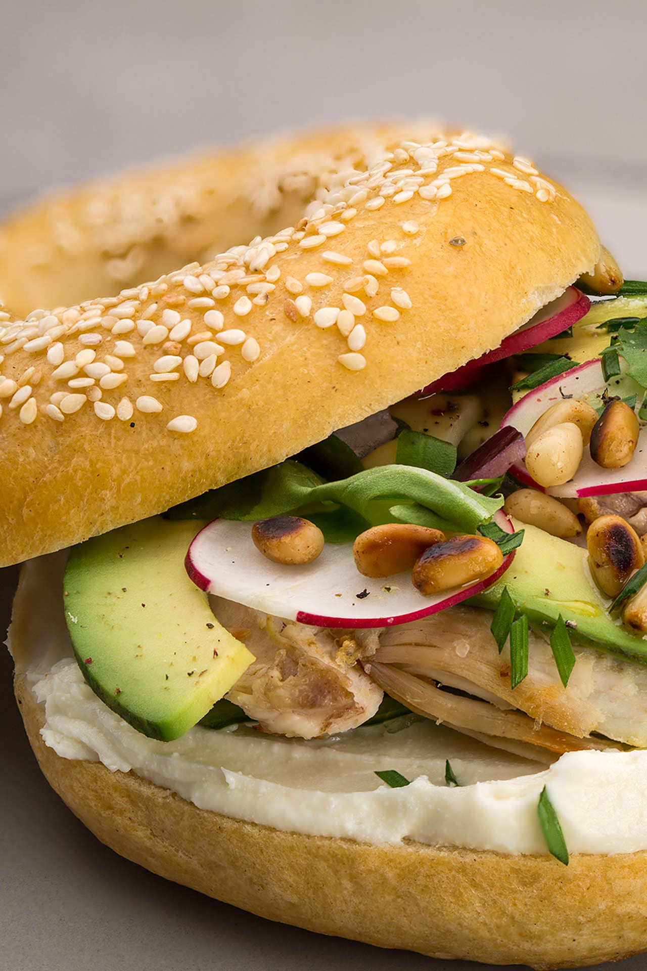 Mediterranean style bagel with Chèvre 