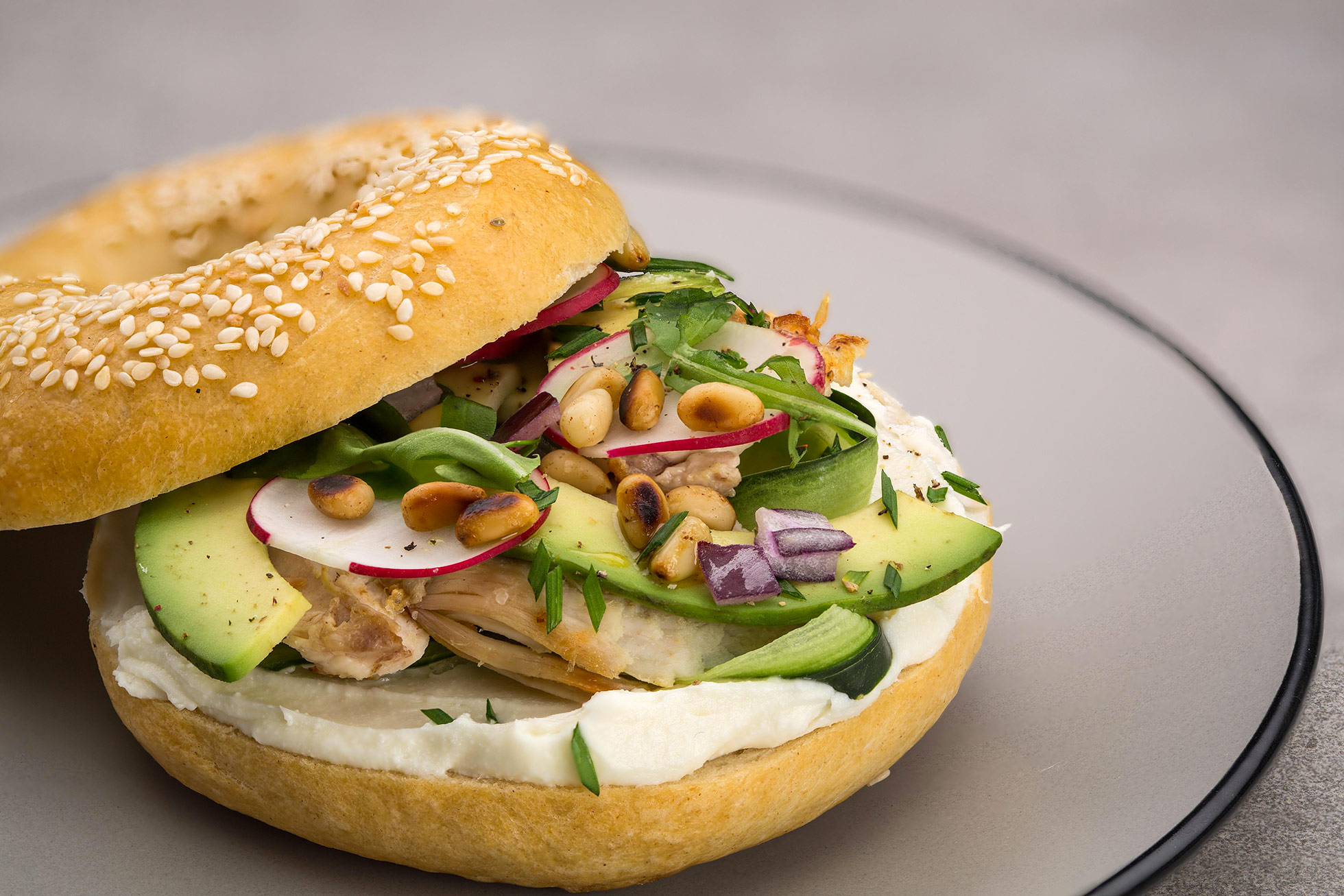 Mediterranean style bagel with Chèvre 