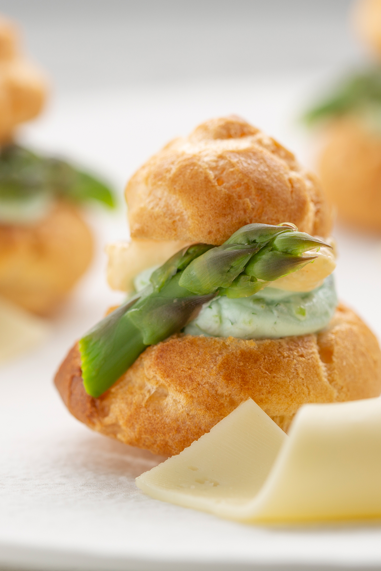 Asparagus and Normantal cheese religieuse Asparagus and Normantal cheese religieuse