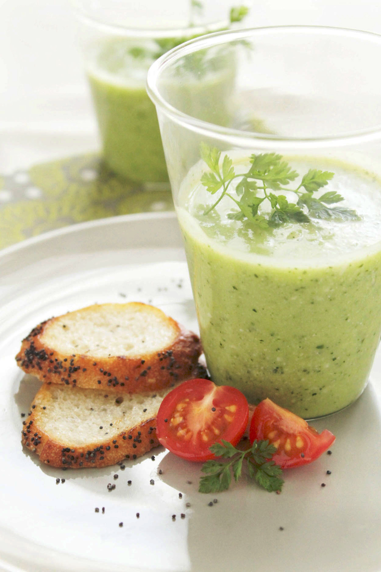 Cream of courgette, Petit Brie and chervil soup