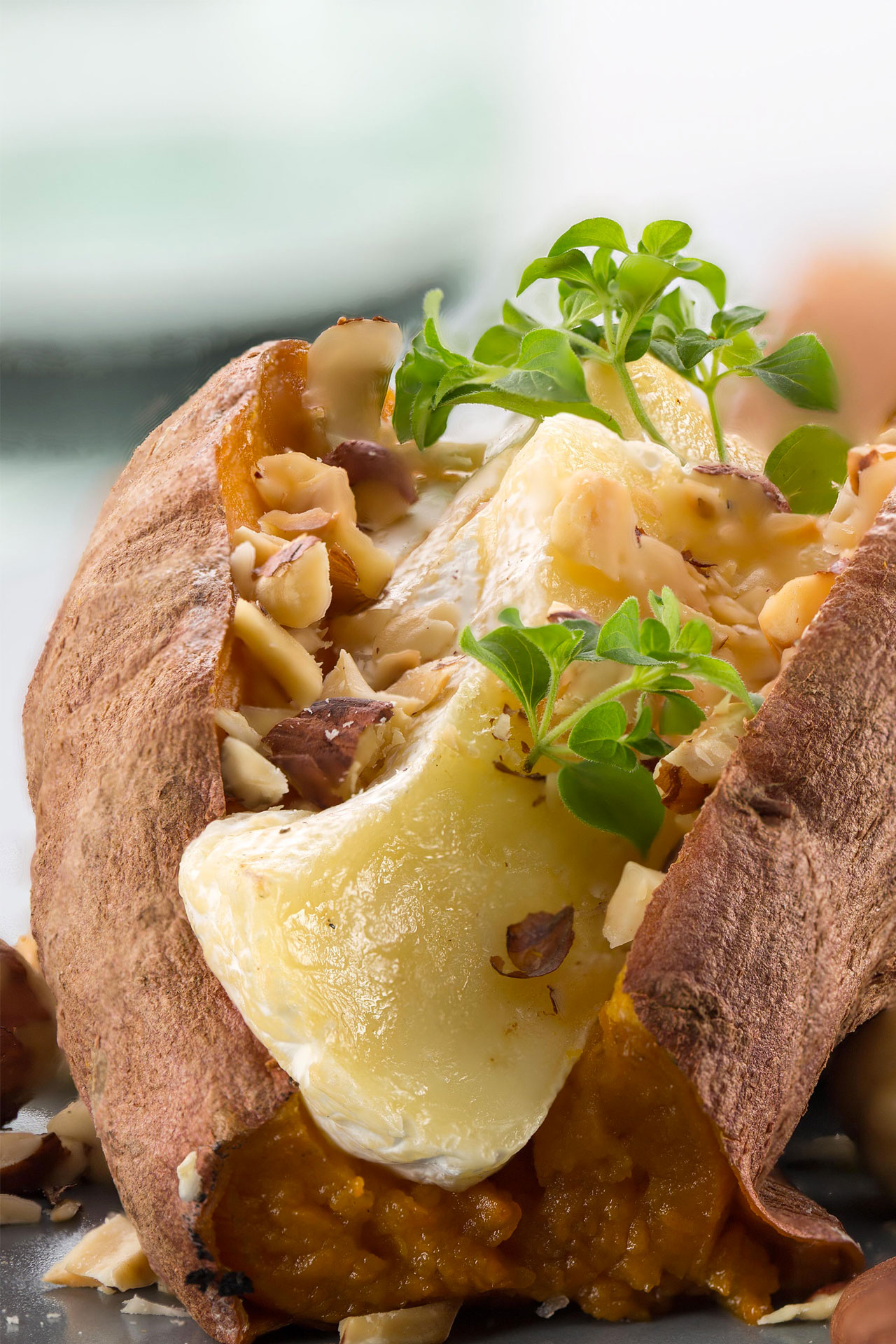 Sweet potato with camembert and hazelnuts